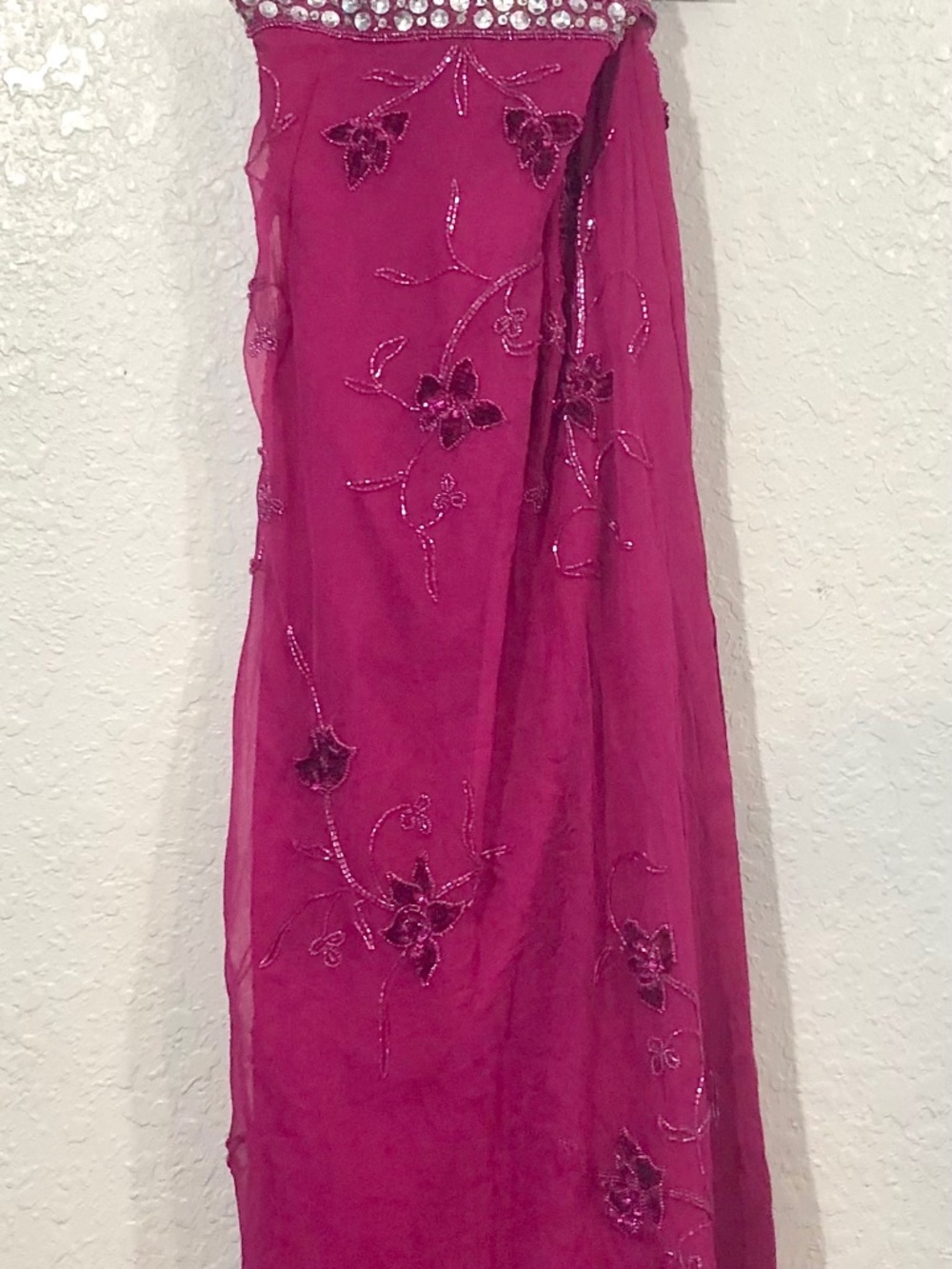 NWT David’s Bridal Hot Pink Backless Silk Beaded Dress